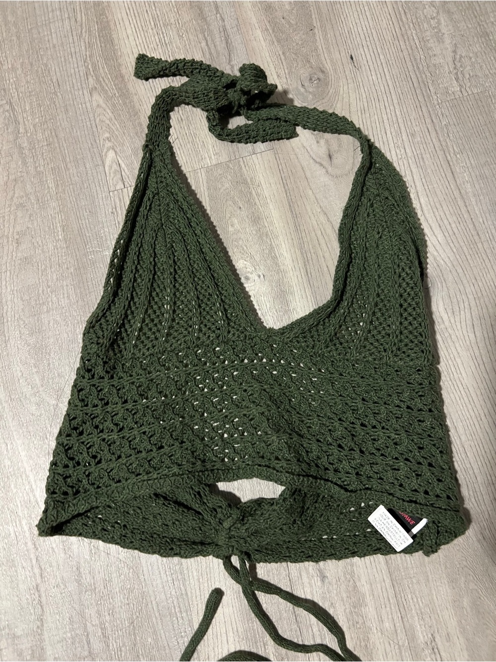 Crochet Halter Top in Olive Green